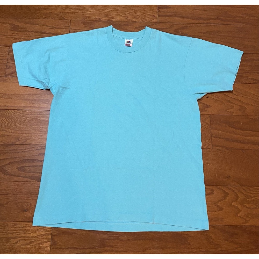 Vtg FOTL Teal Blank Single Stitch T Shirt USA Made 100% Cotton 80s 90s XL